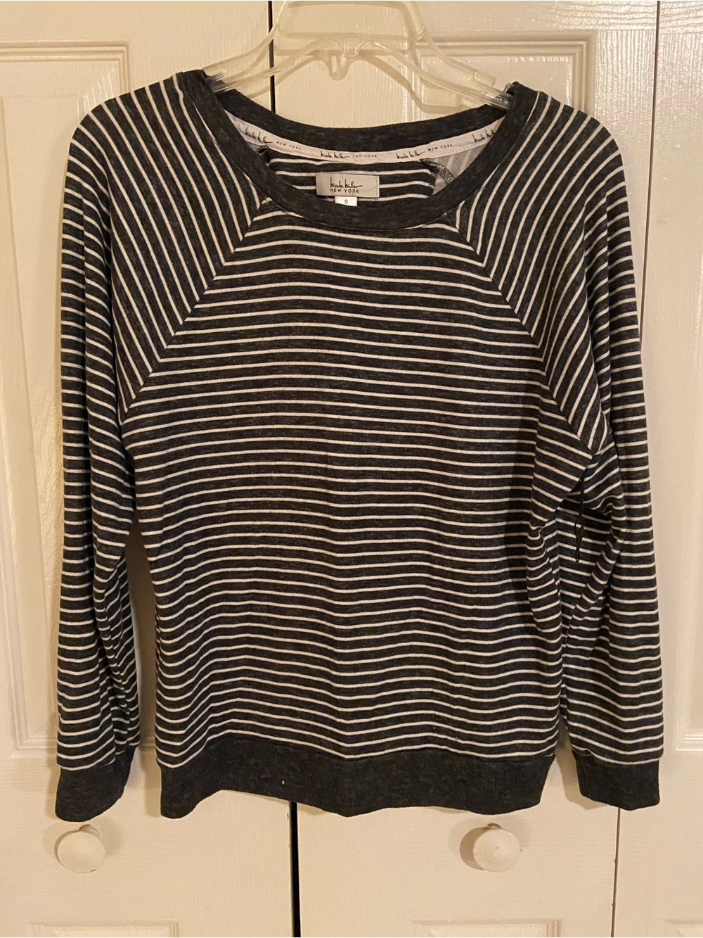 Nicole Miller Black & White Striped Crewneck Sweater